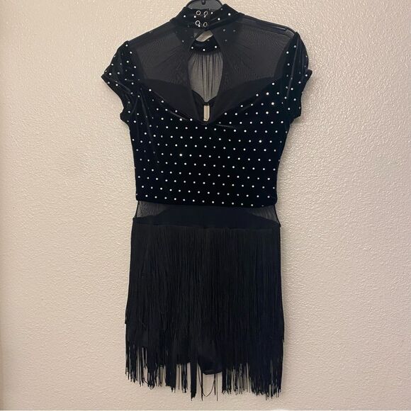 Weissman solo dance costume black velvet crystal fringe End Of Time 13009 SA - Picture 7 of 12